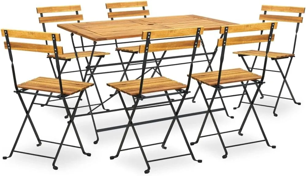 Ensemble de Salle à Manger Extérieure Pliable en Acacia 7 Pièces