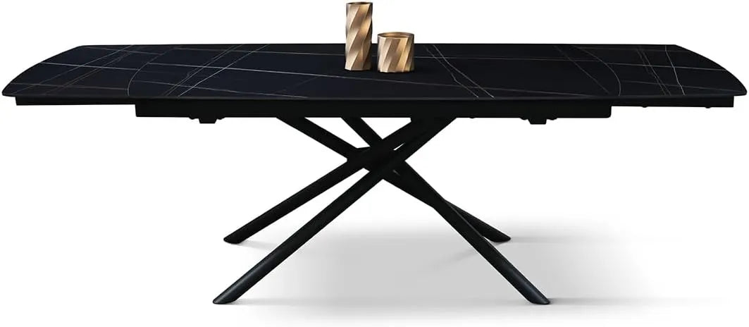 Table extensible Alfio en céramique noire Sahara avec pieds en métal noirs, pour cuisine et salon, 160x90x75 cm
