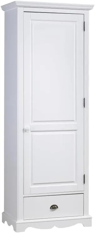 Armoire Anglaise Blanche avec Tiroir et Étagères - 70x186x42 cm