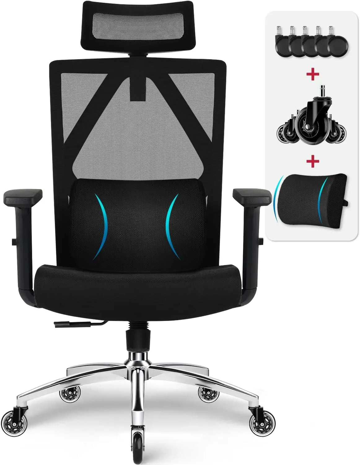 Chaise de Bureau Ergonomique Daccormax 200KG avec Coussin Mémoire et Roulettes Silencieuses