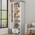 Vitrine Blanc Moderne avec LED Multicolore, 1 Porte et 1 Tiroir