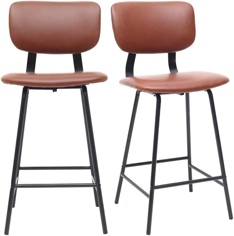 Miliboo Lot de 2 Tabourets de Bar Vintage 65 cm Marron Clair et Métal
