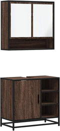 Ensemble de Salle de Bain 2 Pièces en Chêne Marron avec Rangements