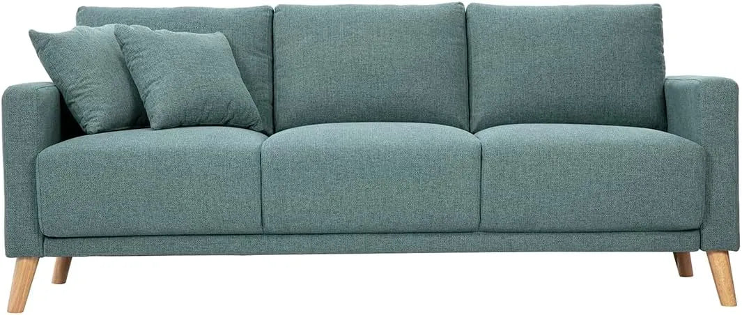 Canapé 3 Places en Tissu Vert de Gris et Bois Naturel - MUNIK par Miliboo