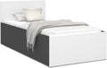 Lit Coffre 90x200 avec Sommier – Design Moderne avec Rangement Pratique – Ouverture à Ressorts - Tête de Lit Capitonnée - Chambre Adulte - Couleurs Gris/Blanc