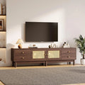 Buffet TV 180 cm Rotin et Bois, Design Rétro avec Tiroirs et Portes, Marron