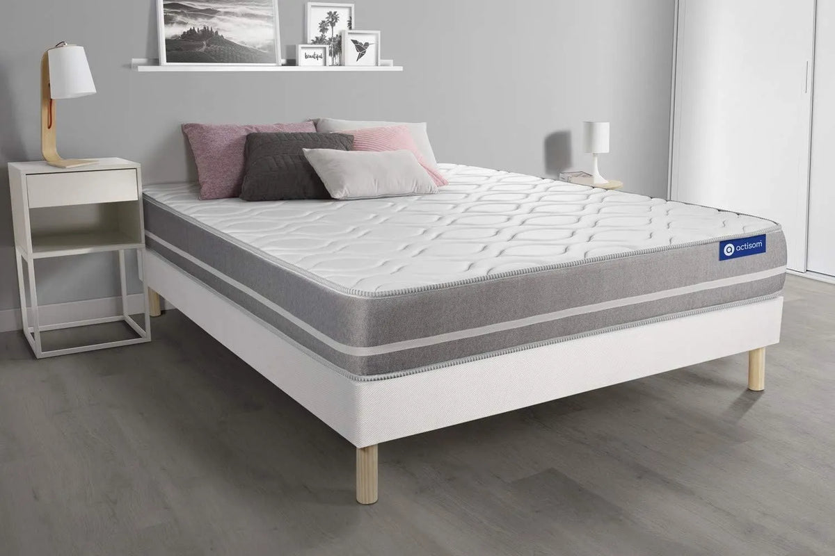 Matelas Mémoire de Forme 200x200 avec Sommier Blanc, Confort 3 Zones, Épaisseur 20 cm