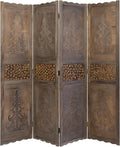 Paravent en Bois Sculpté 4 Panneaux Marron - Homestyle4u