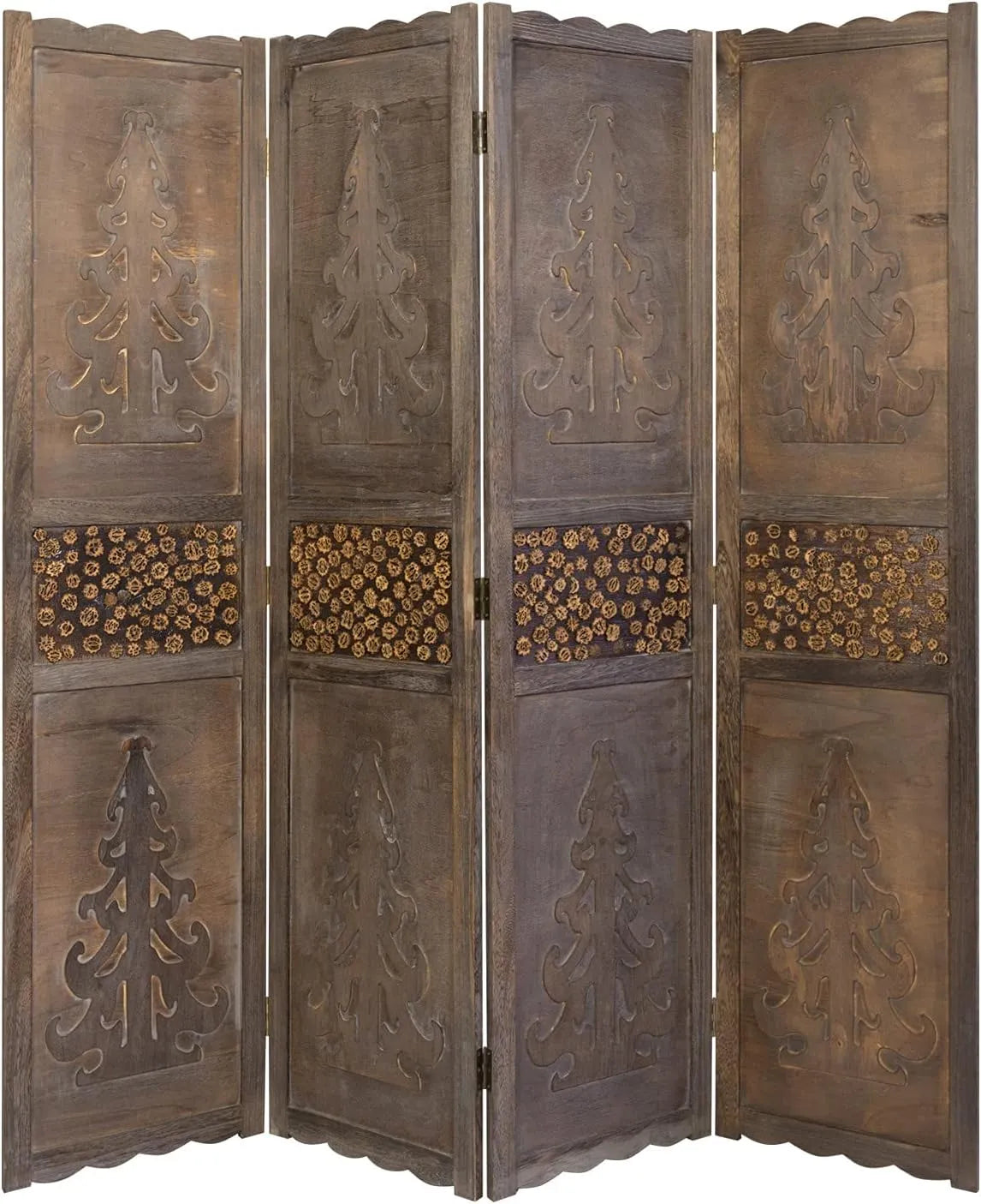 Paravent en Bois Sculpté 4 Panneaux Marron - Homestyle4u