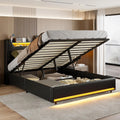 Lit double rembourré avec LED, USB et rangement - 140 x 200 cm - Noir