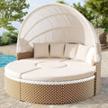 Set de mobilier de jardin en rotin avec auvent réglable - Table et chaises incluses - Beige