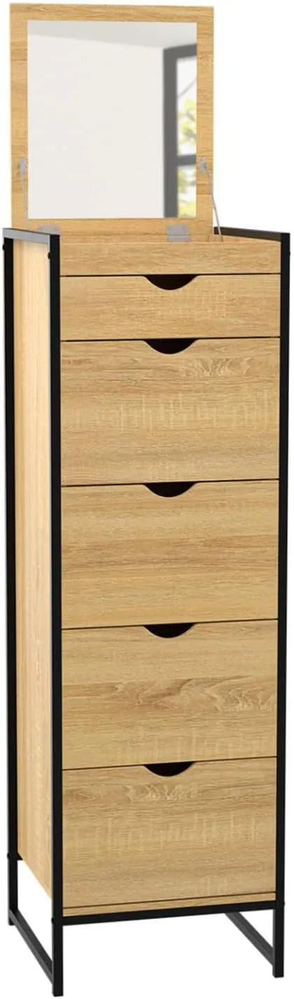 Commode Industrielle 5 Tiroirs avec Miroir pour Entrée - Style Detroit