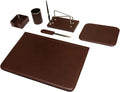 Set de Bureau 6 Pièces en Cuir Véritable - Artisanat Italien Raffiné - Élégance et Fonctionnalité pour le Bureau - Marron