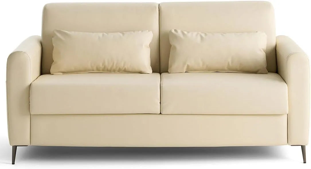 Lisa Design - Canapé Convertible 3 Places Owen en Simili Beige avec Matelas Quotidien de 140 cm