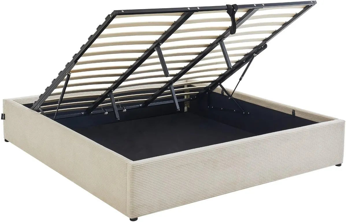 Lit Coffre 180x200 cm en Velours Beige avec Sommier - Collection Adulte Handy