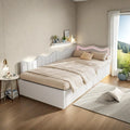 Canapé-lit convertible en velours blanc, double fonction avec sommier à lattes, dossier et rangement, 90x200 cm