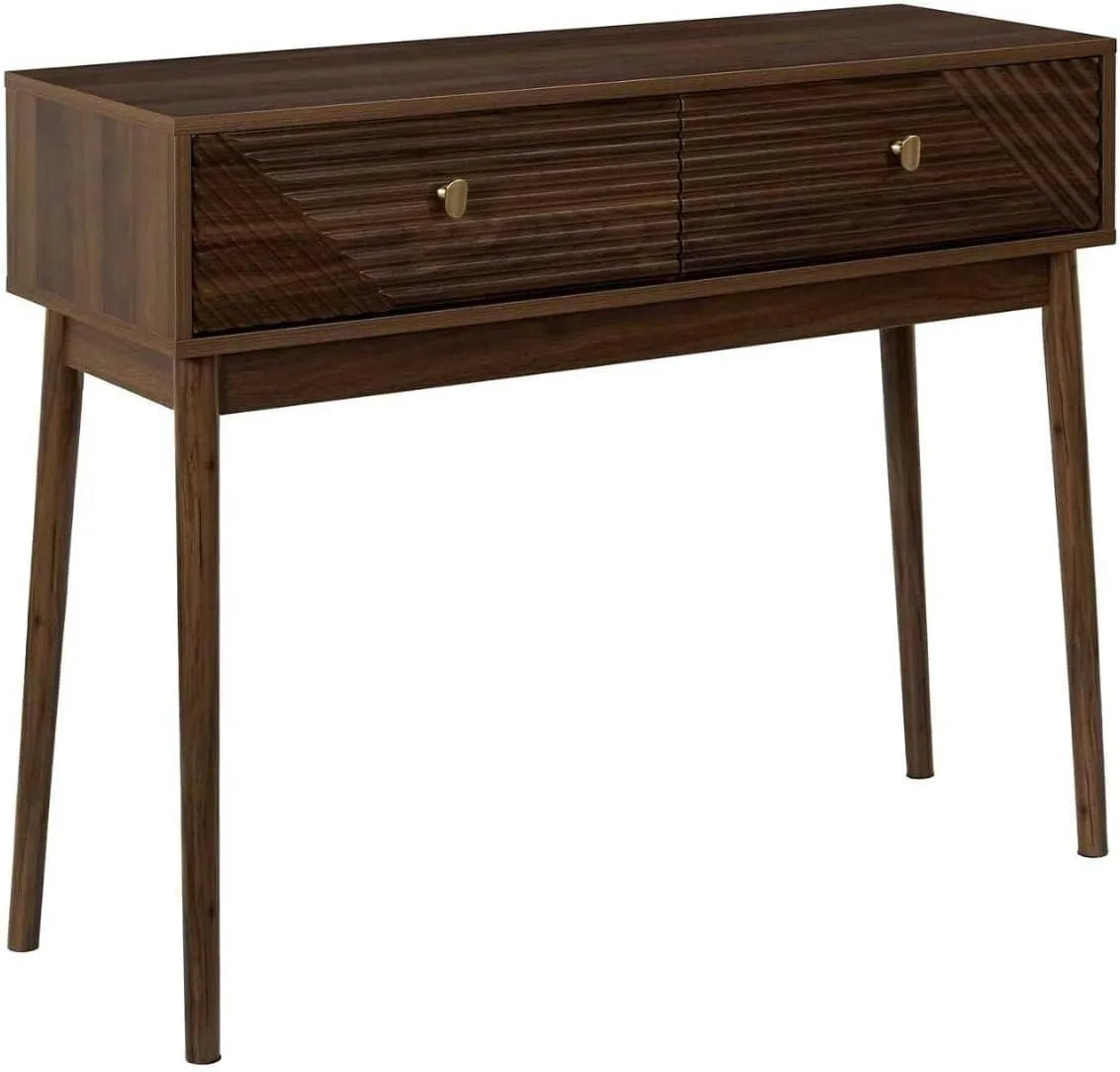 Colette - Console en Bois Massif avec 2 Tiroirs et Pieds en Pin Chêne Sombre