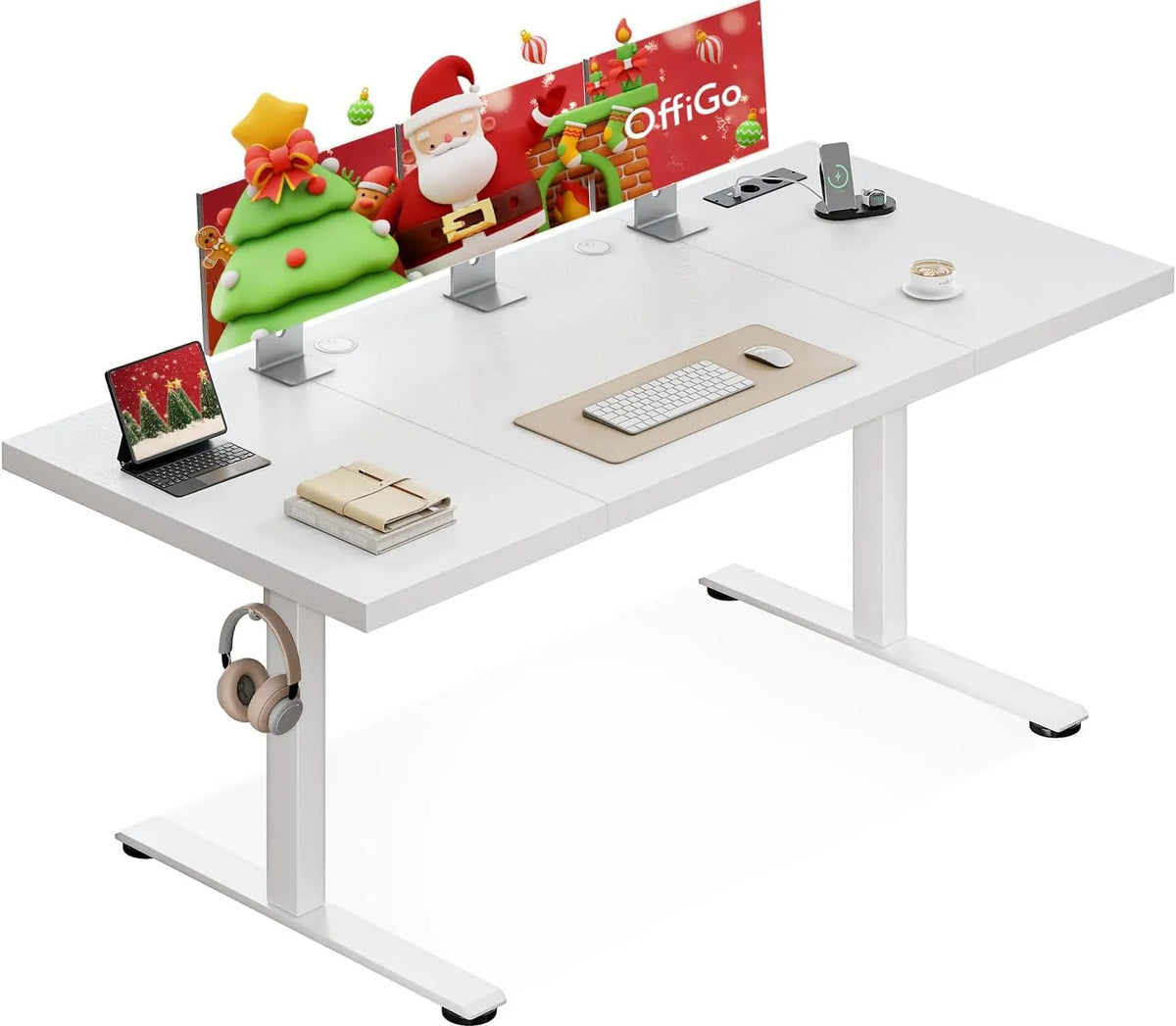 Bureau Assis-Debout Électrique 180x70 cm Ergonomique avec Prise, Blanc