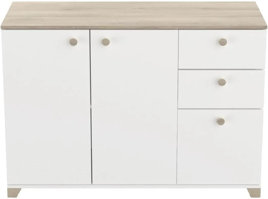 Buffet Moderne en Chêne Kronberg et Blanc avec 3 Portes et 2 Tiroirs pour Salon