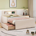 Lit Simple Merax avec Port USB, Éclairage Nocturne et Rangement, 90x200 cm, Beige