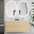 Set de Salle de Bain 120 cm en Chêne avec Double Vasque en Céramique et Miroir LED Ovale