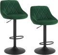 Lot de 2 Tabourets de Bar WOLTU, Velours Vert Foncé, Réglables et Pivotants