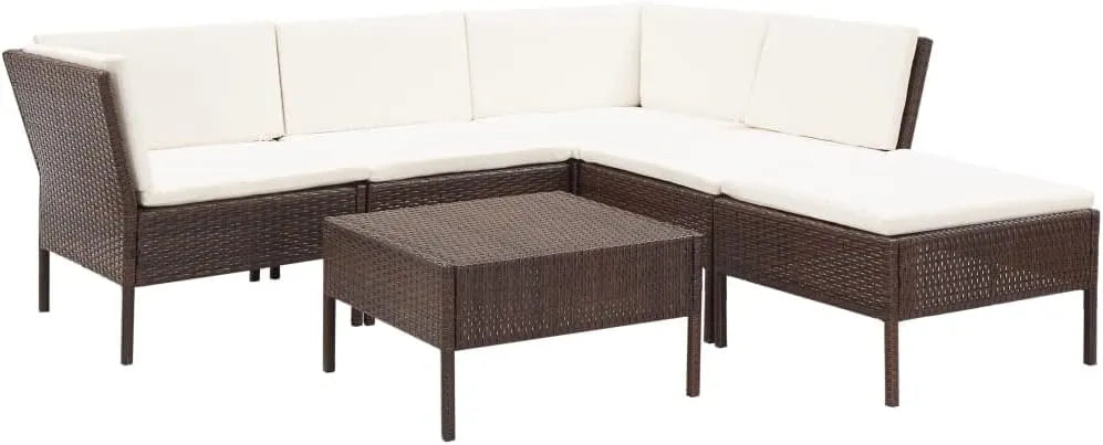 Ensemble de Jardin en Résine Tressée Marron avec Coussins - 6 Pièces