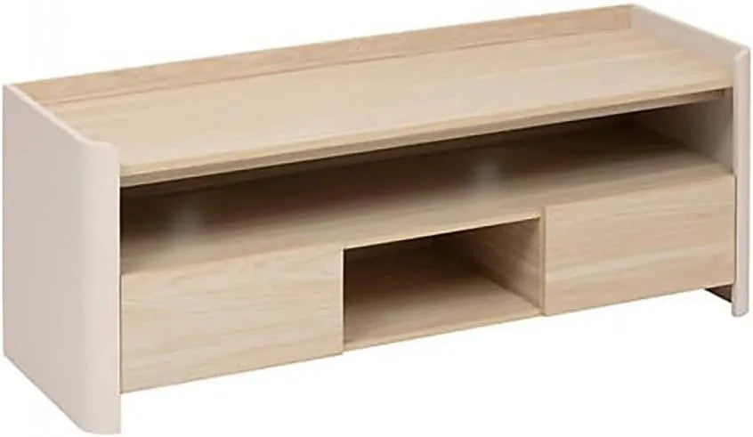 Meuble TV avec Portes et Étagères Intérieures, Blanc et Chêne Naturel, 120x40x45 cm