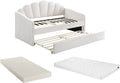 Lit Gigogne Enfant Coquillage avec Matelas 2x90x190 cm Velours Blanc - ELUSIA