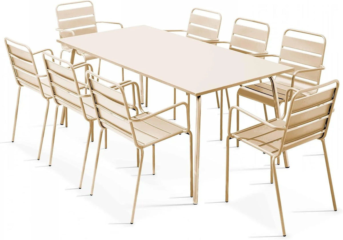 Ensemble de Jardin 8 Chaises et Table en Métal Ivoire - Modèle Palavas