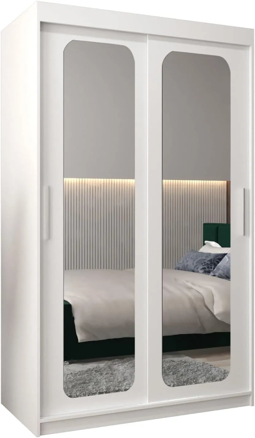 Armoire Moderne à Portes Coulissantes avec Miroir 120x200x62 cm - Blanc Mat
