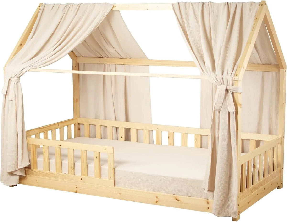 Sevira Kids - Ensemble Double Baldaquin de Lit Cabane en Mousseline de Coton, Fabriqué en France