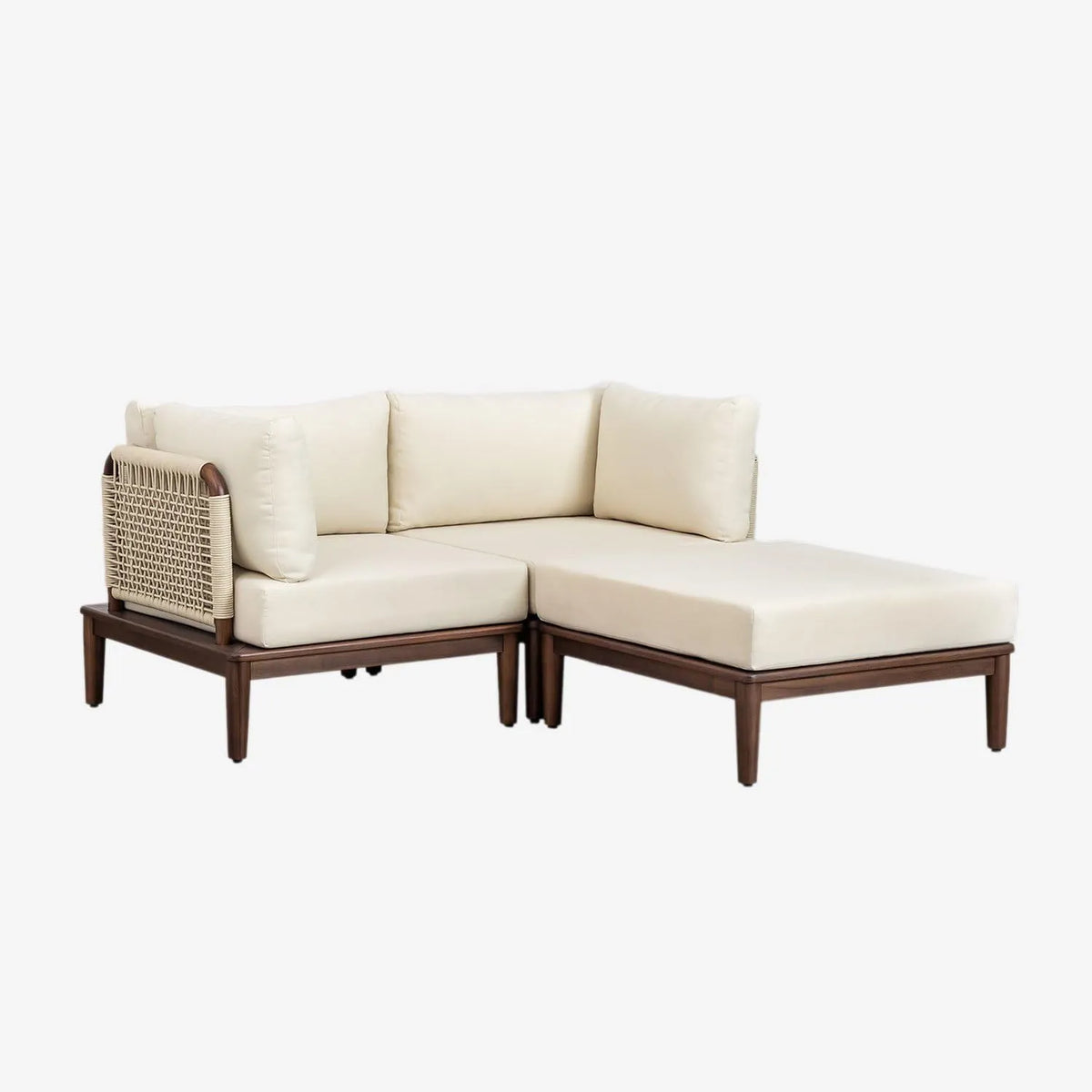 Canapé Modulable de Jardin 2 Pièces en Acacia avec 2 Fauteuils et Pouf - Collection Giulia