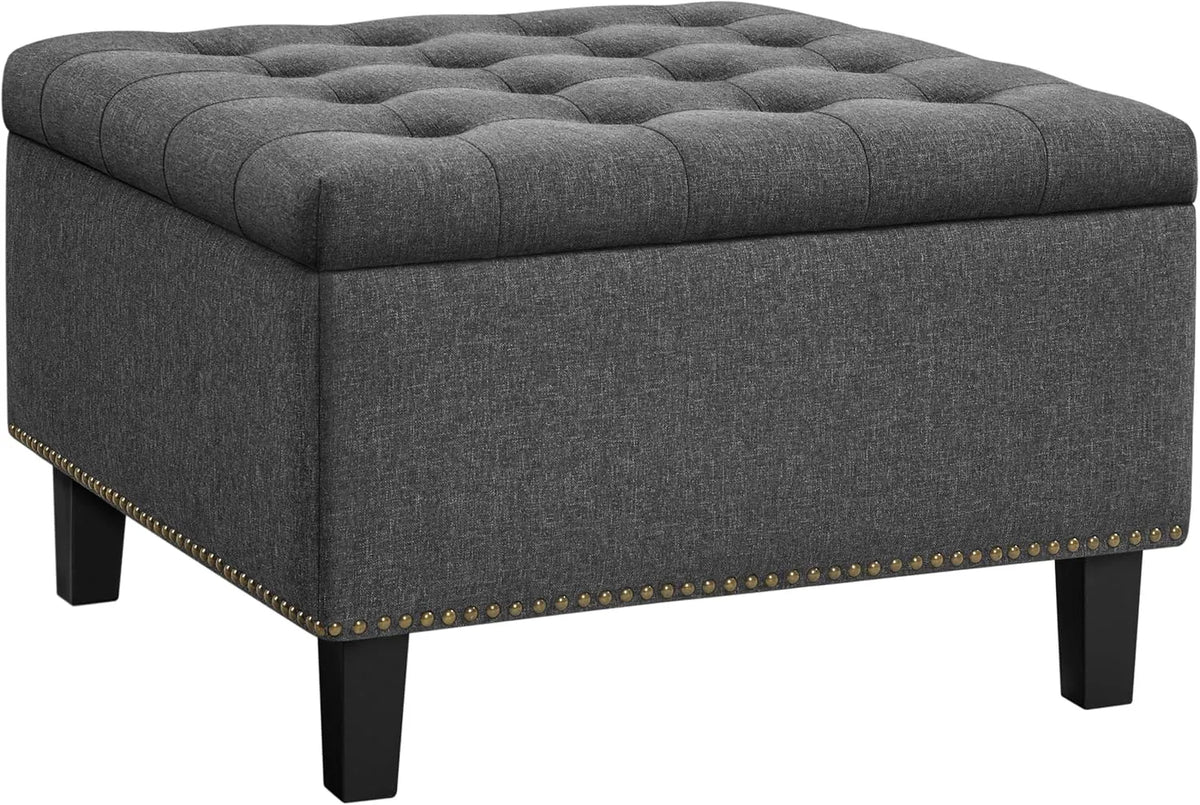 Banc de Rangement en Tissu avec Repose-Pieds Remplis - 70x70x45 cm, Gris Foncé