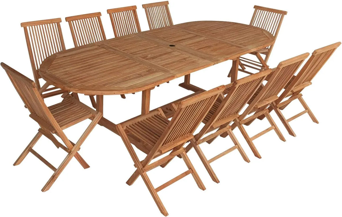 Ensemble de Jardin en Teck Lombok - Table Extensible Ovale - 10 Personnes