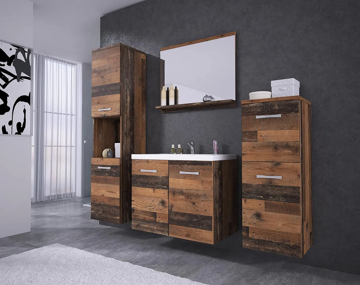 Ensemble de Salle de Bain Moderne Roma avec Lavabo Inclus, Meubles Suspendus en Bois, Taille Unique