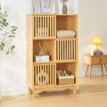 Étagère Scandinave avec Portes Coulissantes en Bambou - 6 Compartiments, 126x76x33 cm