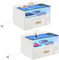 Ensemble de Tables de Chevet Murales avec LED et Ports USB, Blanc 42x30x24.5 cm