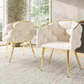 Paire de chaises en velours beige réglables, design éventail et pieds dorés