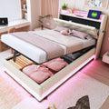 Lit Coffre 90x200 avec LED et Port USB, Rangement, Tête Réglable et Cadre Rembourré - Enfant Simple