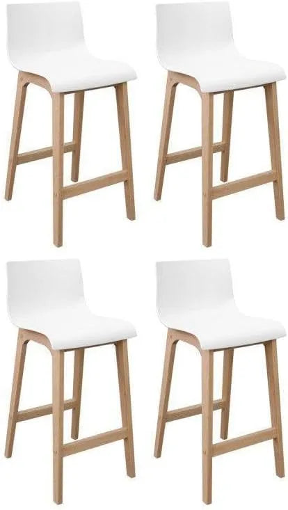 Tabourets de Bar 65 cm en Chêne et Plastique Blanc - Lot de 4