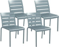 Outsunny Ensemble de 4 Chaises de Jardin Empilables avec Lattes - Gris