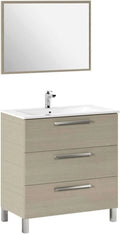 Meuble de salle de bain Athena avec tiroirs et miroir, chêne, 80x86x45 cm