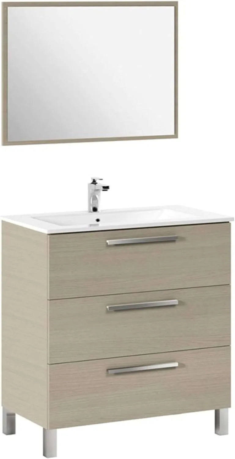 Meuble de salle de bain Athena avec tiroirs et miroir, chêne, 80x86x45 cm