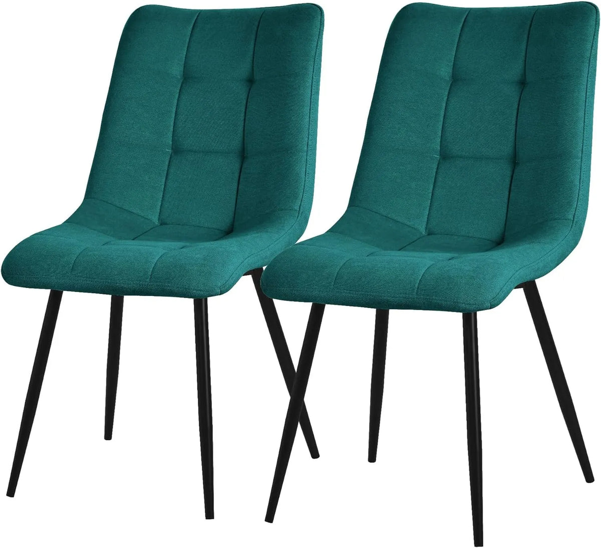 Ensemble de 2 Chaises de Salle à Manger en Tissu Pétrole avec Pieds Métalliques Noirs