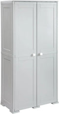 Armoire de Rangement Extérieur Grise 2 Portes 4 Compartiments - Pour Balcon, Jardin, Garage