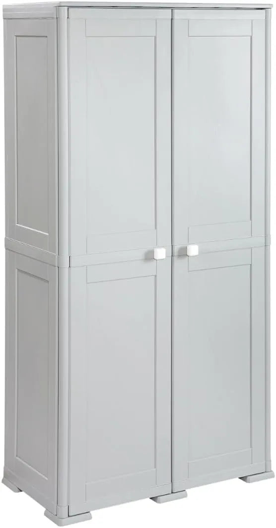 Armoire de Rangement Extérieur Grise 2 Portes 4 Compartiments - Pour Balcon, Jardin, Garage