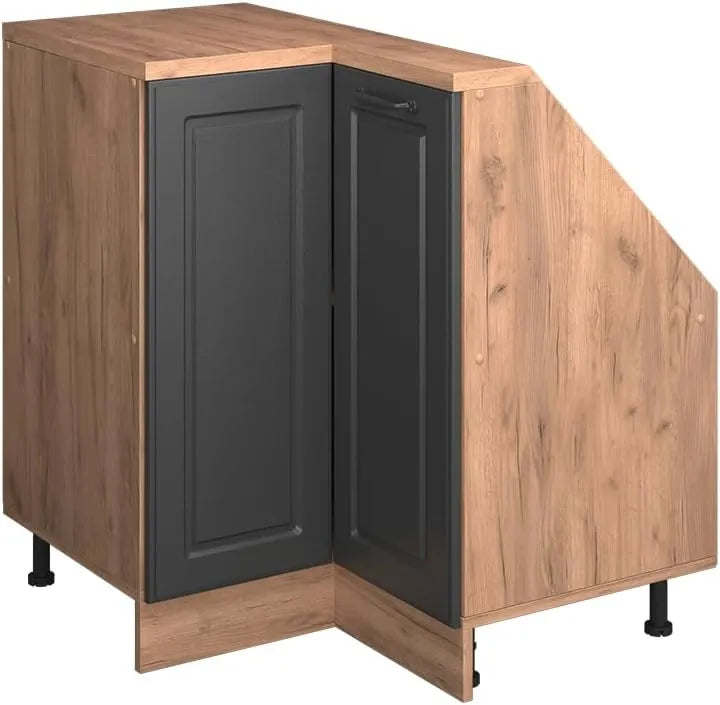 Armoire d'angle Rion sous pente en anthracite et chêne doré, 75,6 x 81,6 cm avec porte