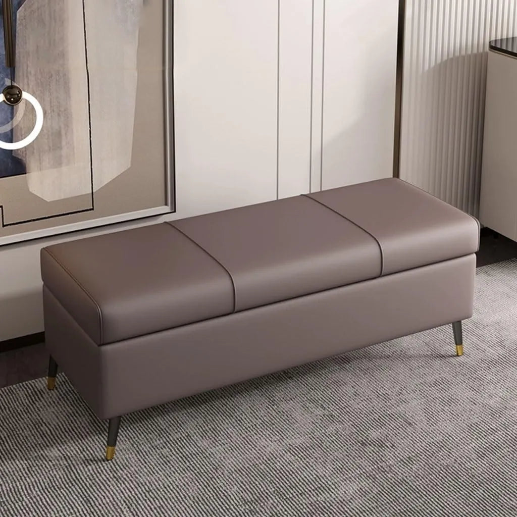 Banc de rangement en similicuir marron foncé pour entrée, 100cm