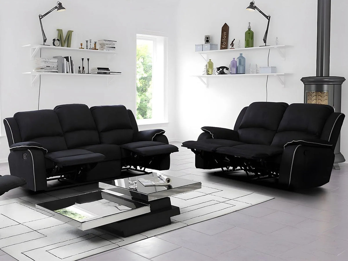 Ensemble Hernani : Canapés Relax 3 et 2 Places en Microfibre - Noir